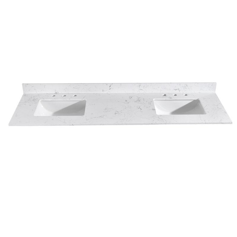 Plan de toilette double en pierre de quartz de 72 pouces avec lavabo (meuble-lavabo non inclus)