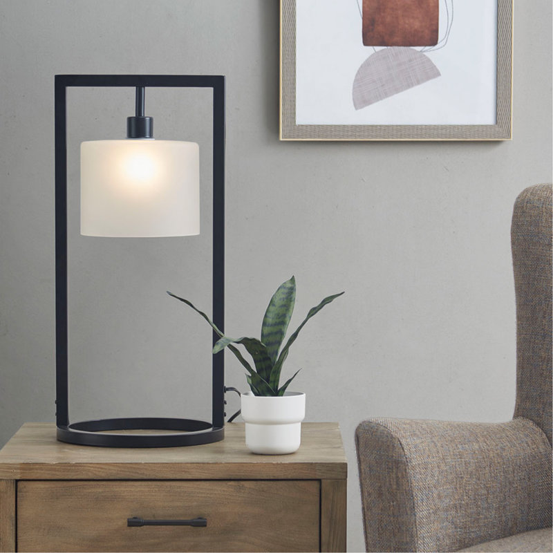 Metal Table Lamp With Glass Drum Shade