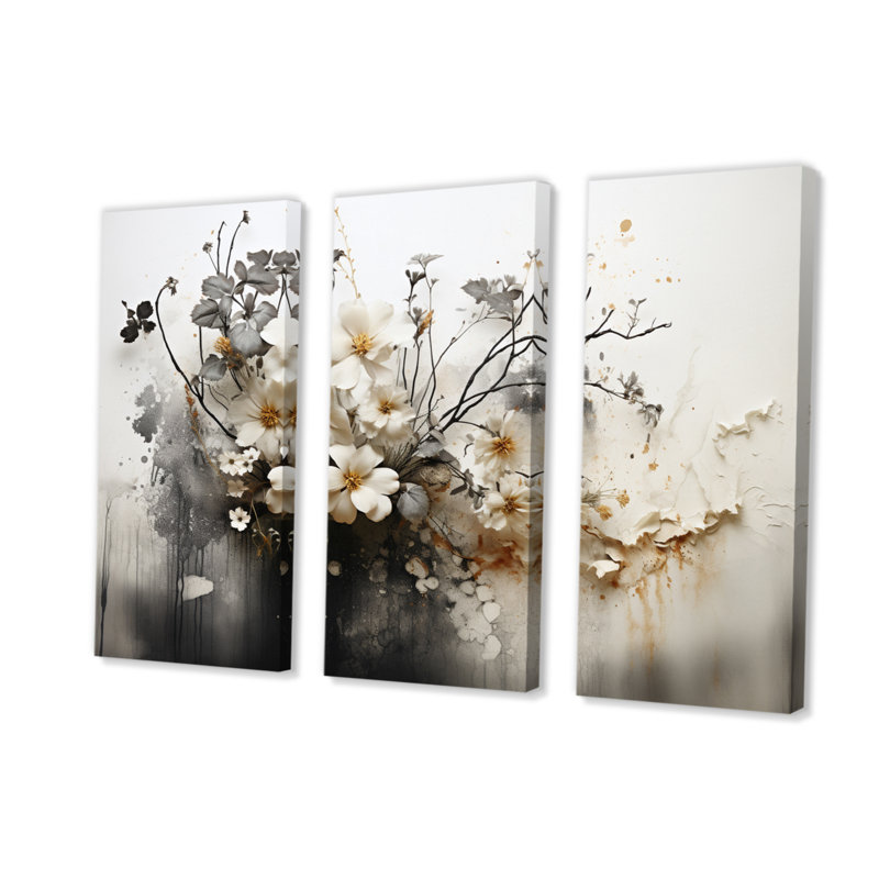 Bohemian Earthly Floral Collage I, impression sur toile 3 pièces, H 40 po x l 60 po x P 1 po, Wrapped Canvas