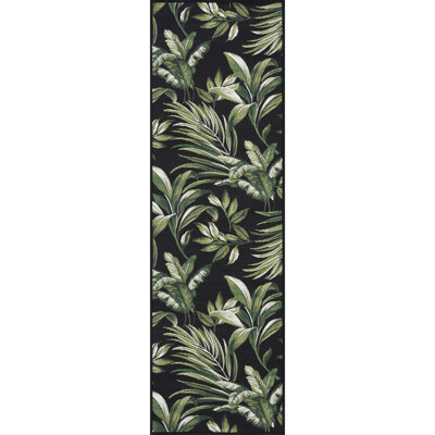 Armento Floral Indoor / Outdoor Area Rug for Patios, Entryway, Deck or Porch - Black