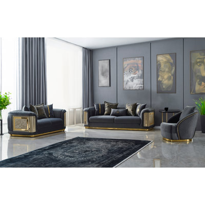 Eudes 3 - Piece Velvet Living Room Set by Everly Quinn