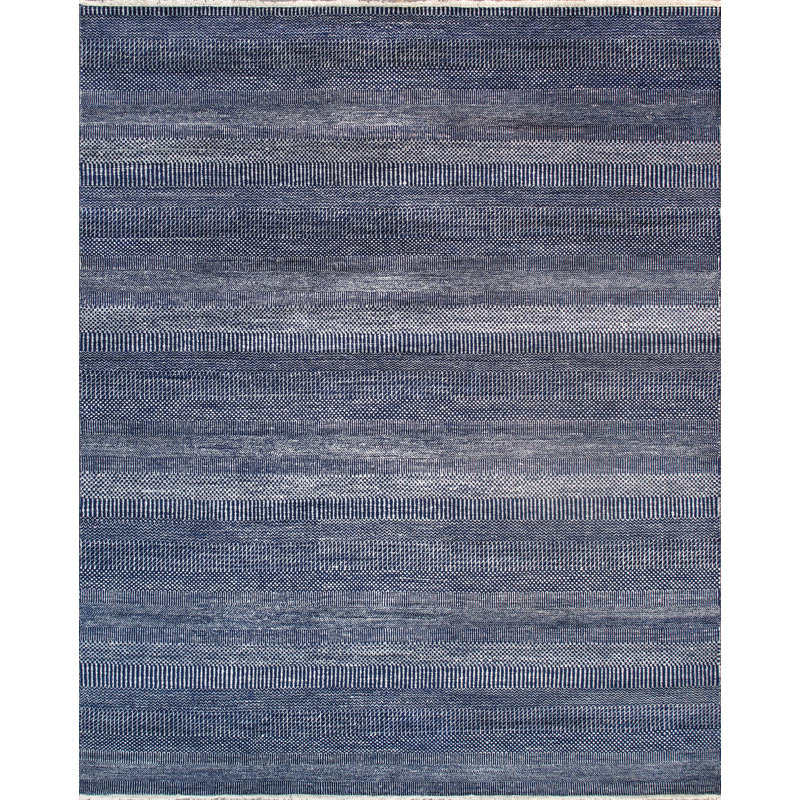 Transitional Hand-Knotted Navy Area Rug, Rectangle 6' x 9'