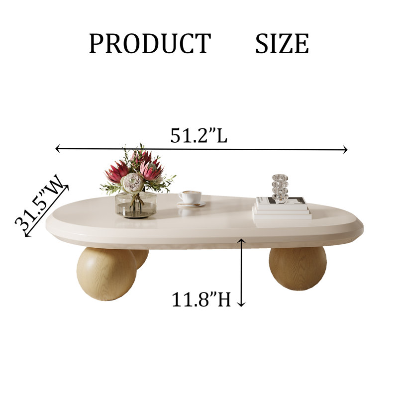 Khattab 51.2" Modern Three Legged Solid Wood Coffee Table, White, Brown