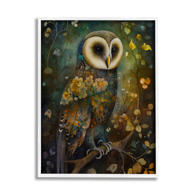 Ax-659-Giclee " Forest Owl ", 20" H x 16" W x 1.5" D, Coastal White Framed Giclee