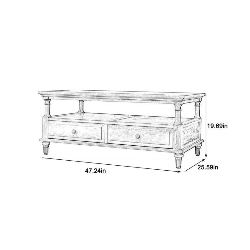Secure rounded corner coffee table, 19.69" H x 47.24" L x 25.59" W