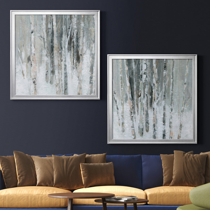 " Birch Blush I " 2 - Pieces Painting Print, No Mat, 34.5" H x 34.5" W x 1" D, Silver Framed