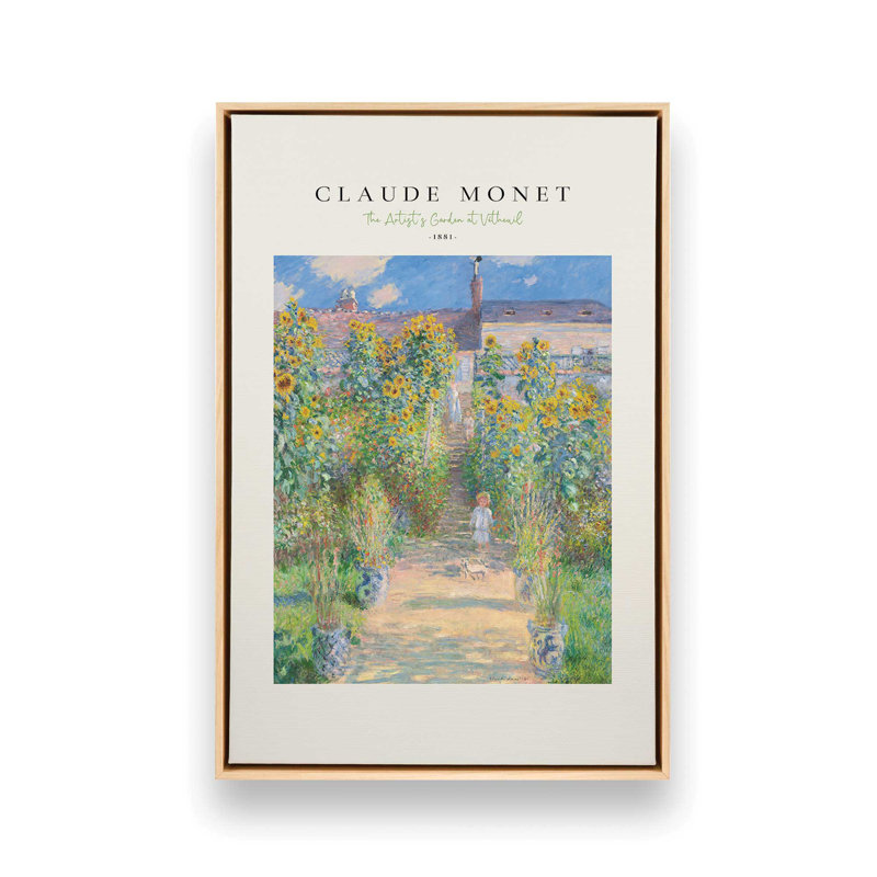 Le jardin de l'artiste par Monet v2, H 12,75 po x l 8,75 po x P 1,75 po, Cadre américain en érable flottant