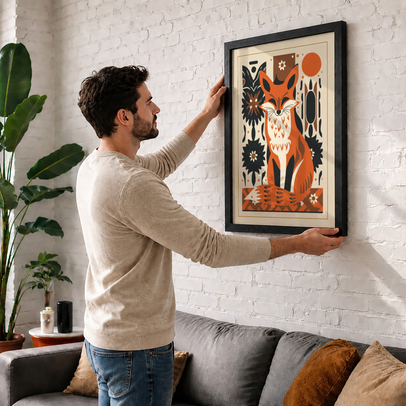 Folk Art Fox Scandinavian - Framed Print, Unframed, A3 - 42.0 x 29.7 cm