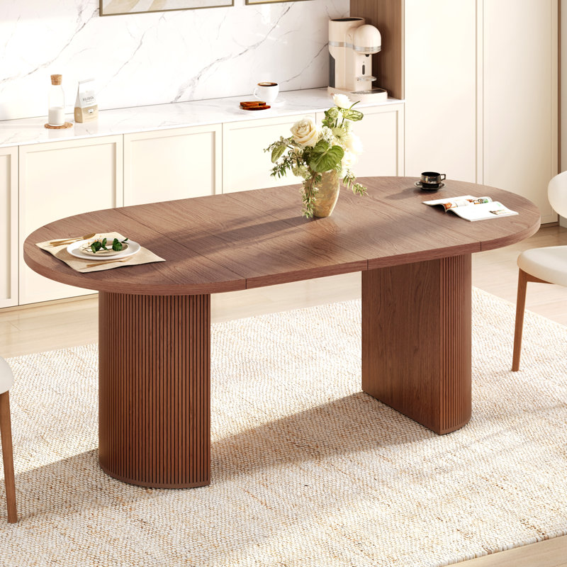 Extendable Oval Dining Table With Fluted Base, Walnut