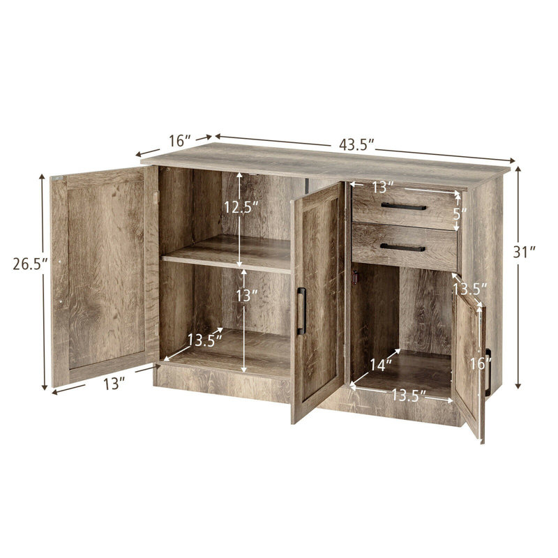Buffet 2 tiroirs 43,5 po de largeur, Brun