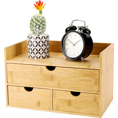 Bamboo Desk Organizer With 3 Drawers And Shelf 