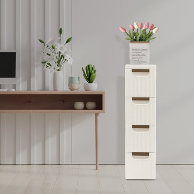 4 Drawers Mobile Slim Storage Cart with Rolling Wheels Modern Narrow Vertical Organizer Cart for Office Classroom Bedroom Kitchen Bathroom Freestanding Rolling Utility Drawer Organizer Cart