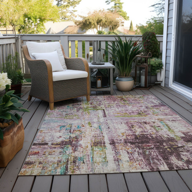 Lavender Abstract Synthetic Washable 3' x 5' Area Rug