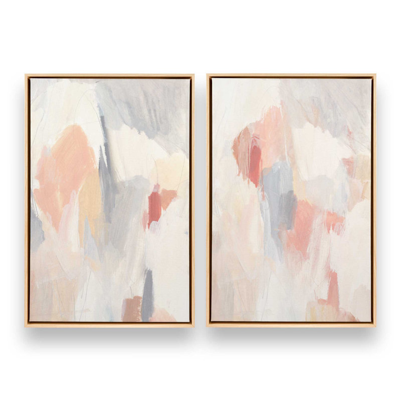 Doux rosé et crème, ensemble abstrait de 2, H 37 po x l 50 po, Cadre américain en érable flottant