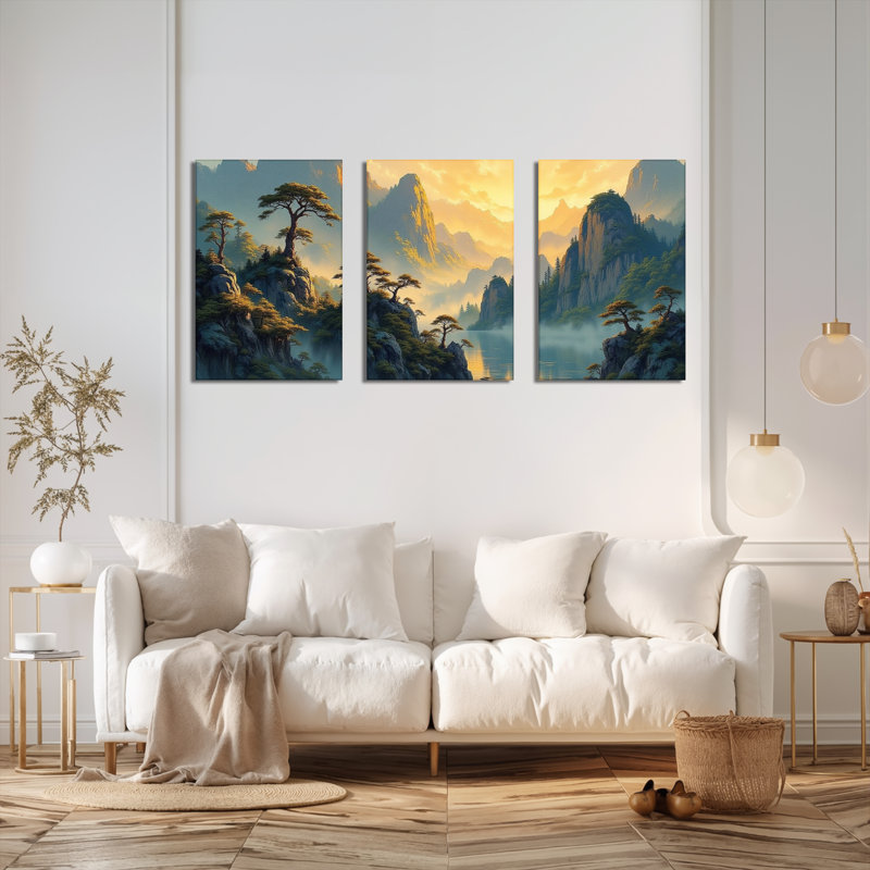 Tableau sur toile représentant un paysage de montagne (ensemble de 3), H 36 po x l 72 po