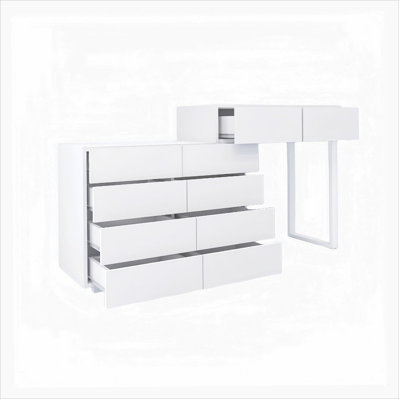 Commode 10 tiroirs, sans poignée, meuble-lavabo blanc