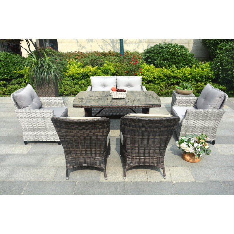 Aerolyn 6 - Person Patio Conversation Set with Cushions, Gray/Brown