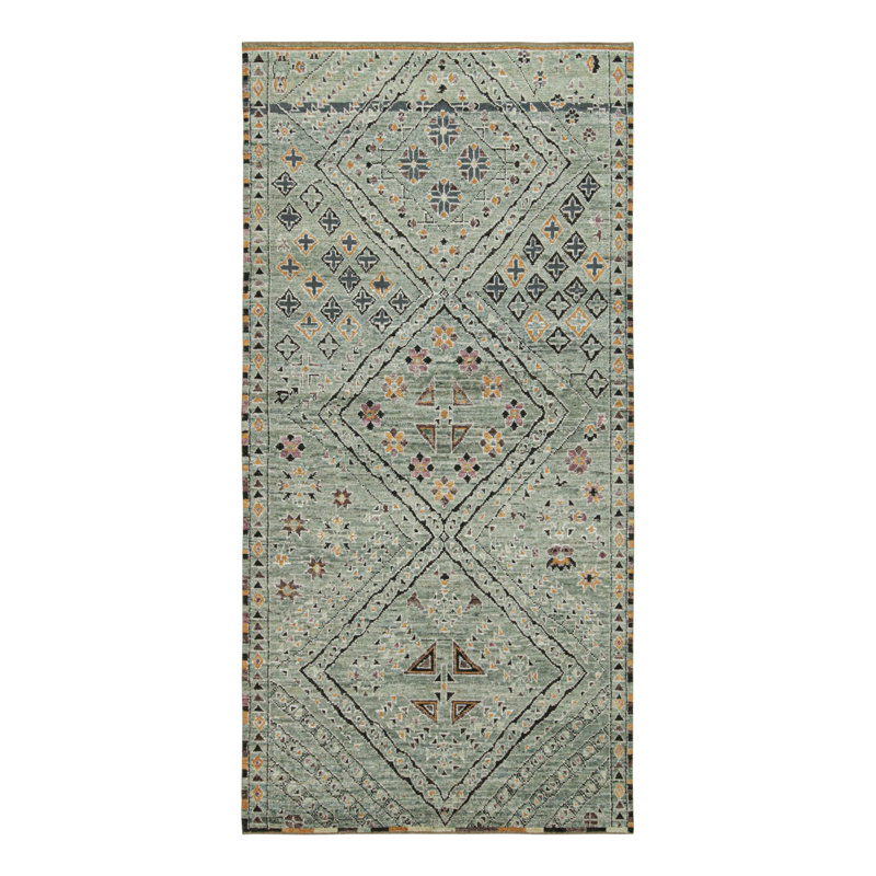 Moroccan Hand Knotted Geometric Area Rug, Runner 3' x 14'
