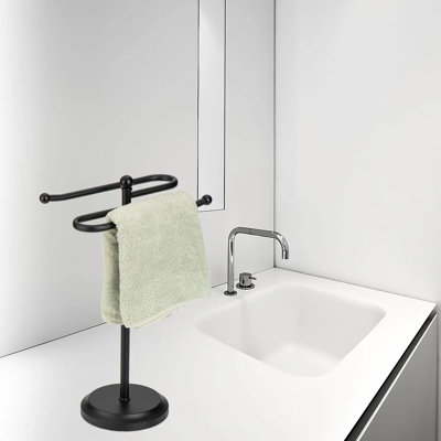 Classical Steel Towel Rack Holder Stand with 2 Hanging Rings for Bathroom Vanity Countertops - Space Saving Hand Towel Holder
