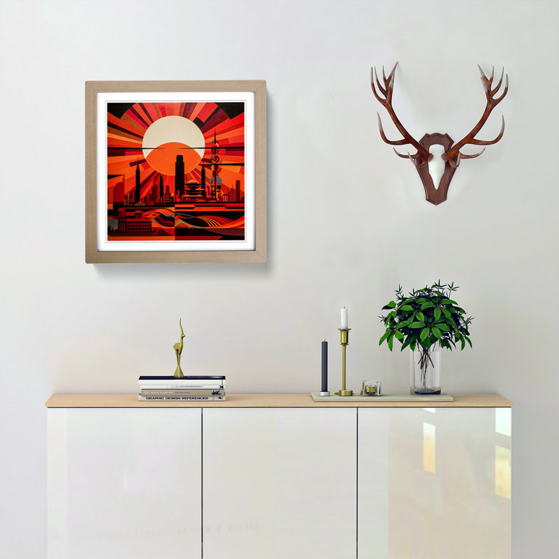 Japanese Sunset Constructivism No.4 - Framed Print, Oak