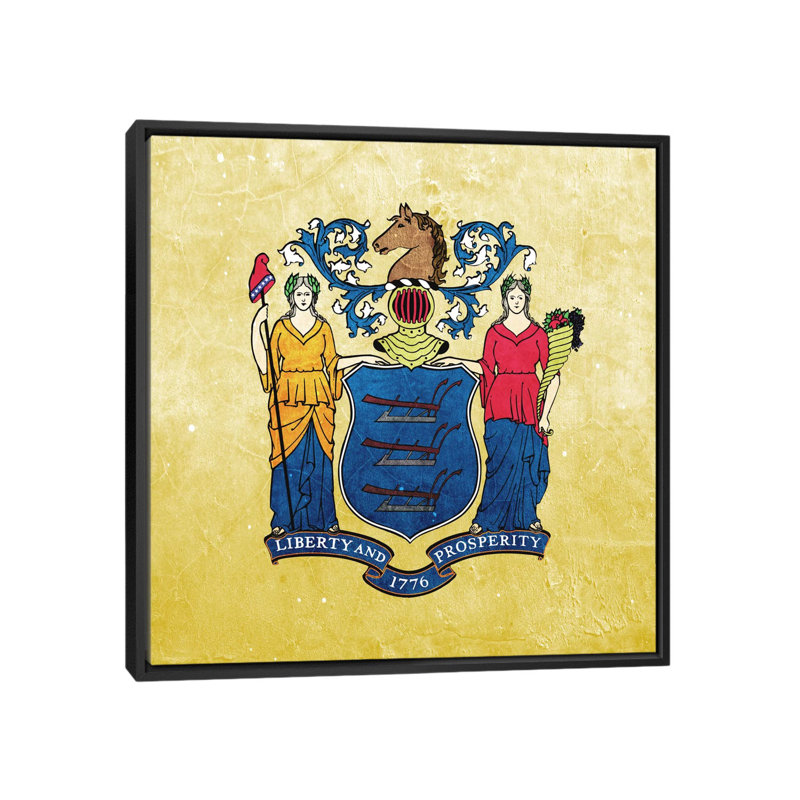 «Flags New Jersey Light Grunge», impression sur toile, H 18 po x l 18 po x P 1,5 po, Toile encadrée noire, Pas de tapis
