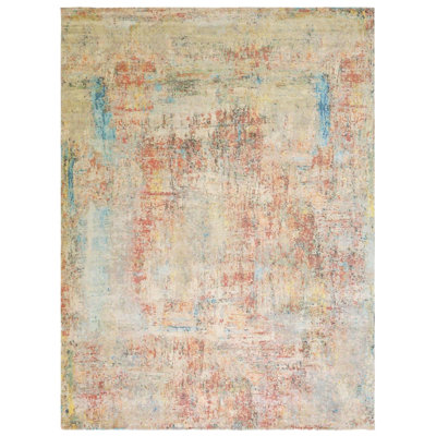 Tapis rouge unique en laine et en soie de style afghan rectangulaire 9 pi x 12 pi
