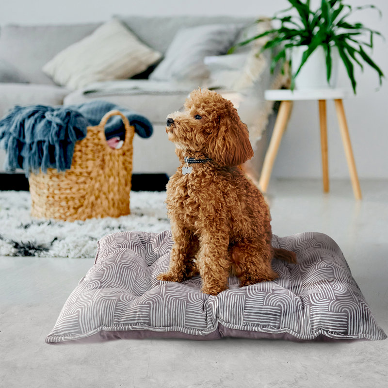 Gray Printed Microsuede Tufted Pet Mat with Plush Bottom