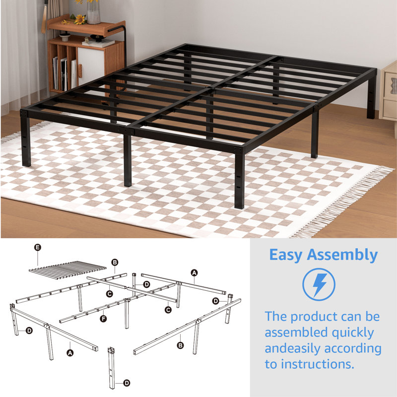 14'' Metal Platform Bedframe With Headboard Compatible No Box Spring Needed, Full