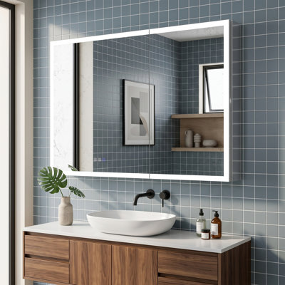Armoire à pharmacie DEL 40x30 avec miroir, fonction antibuée, éclairage à intensité variable, 3 températures de couleur, miroir latéral amovible, structure en aluminium