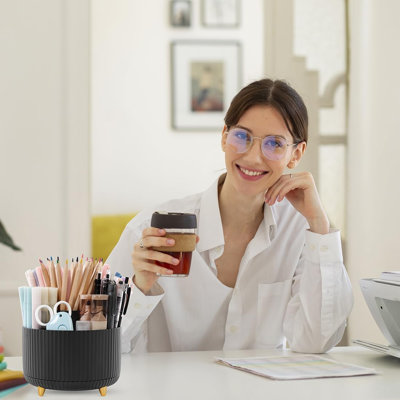 Organisateur de bureau rotatif à 360°, porte-crayons et stylos avec 5 emplacements, idéal pour le bureau, l'école et la maison.