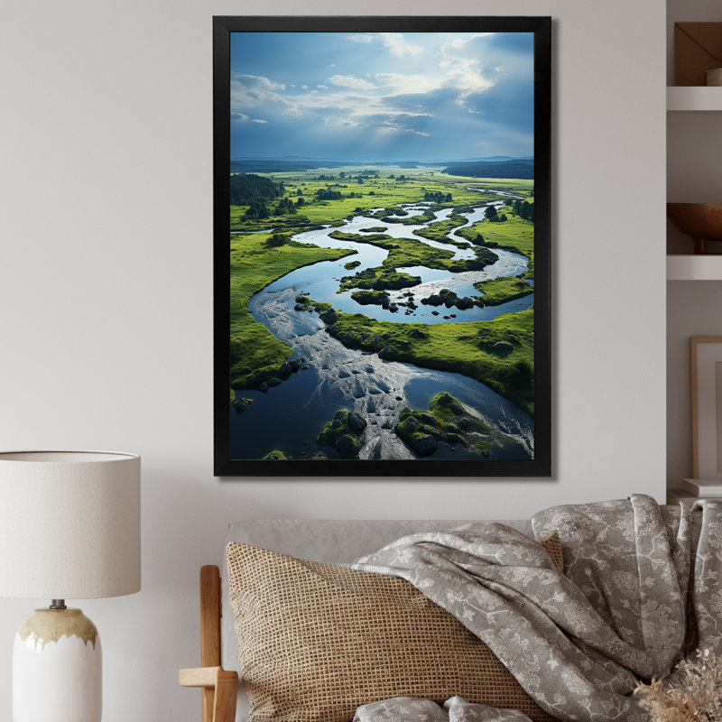Meandering River Through Marshland I " Meandering River Through Marshland I ", Cadre noir, H 20 po x l 12 po x P 1 po
