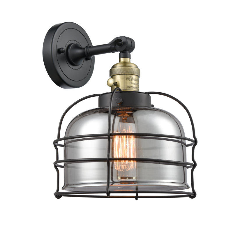 Applique murale 1 lumière 9 "Bell Cage, Plaqué couleur fumée, Laiton antique noir, Ampoule à DEL rétro de 3,5 W