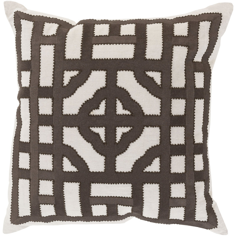 Chinese Geometric Pillow Cover, Khaki/Dark Brown, 18" x 18"