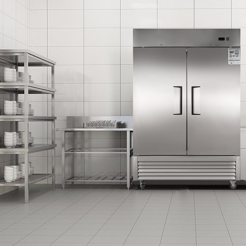 Réfrigérateur commercial avec 2 portes pleines et congélateur en acier inoxydable de 49 pi³