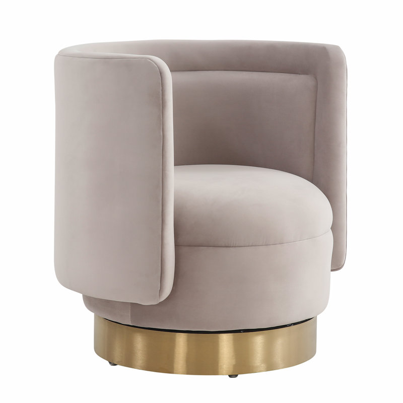 Tews Upholstered Swivel Barrel Chair, Pale Taupe