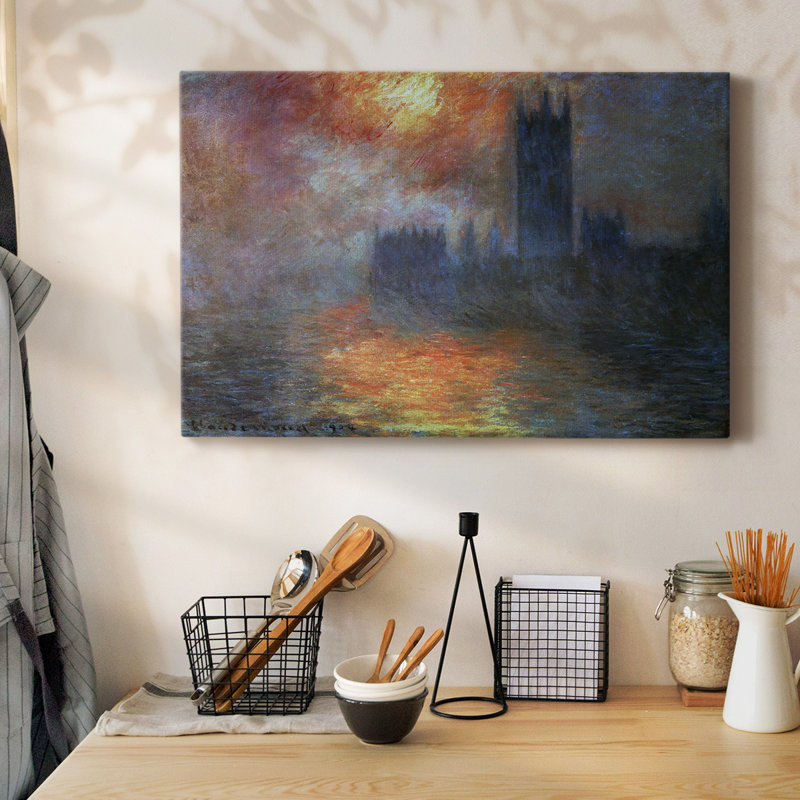 Les maisons du Parlement, coucher de soleil par Monet-Gallery, toile tendue, H 32 po x l 48 po