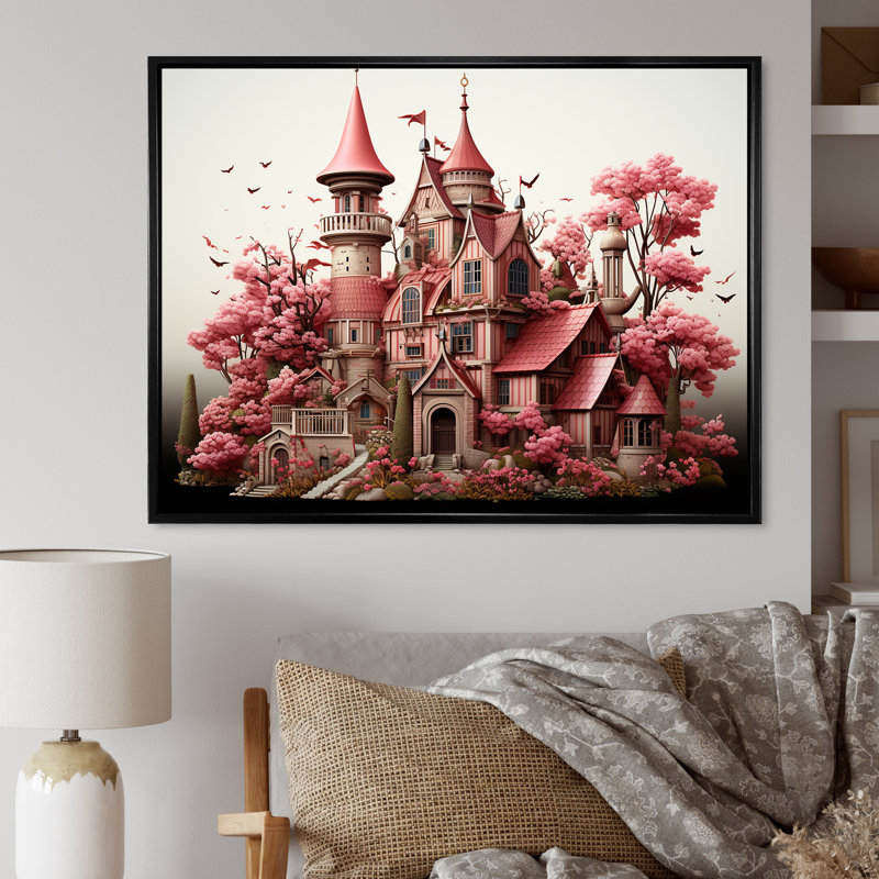 Monets, château, paysage revisité - Art mural classique, Cadre flottant noir, H 24 po x l 32 po x P 1 po