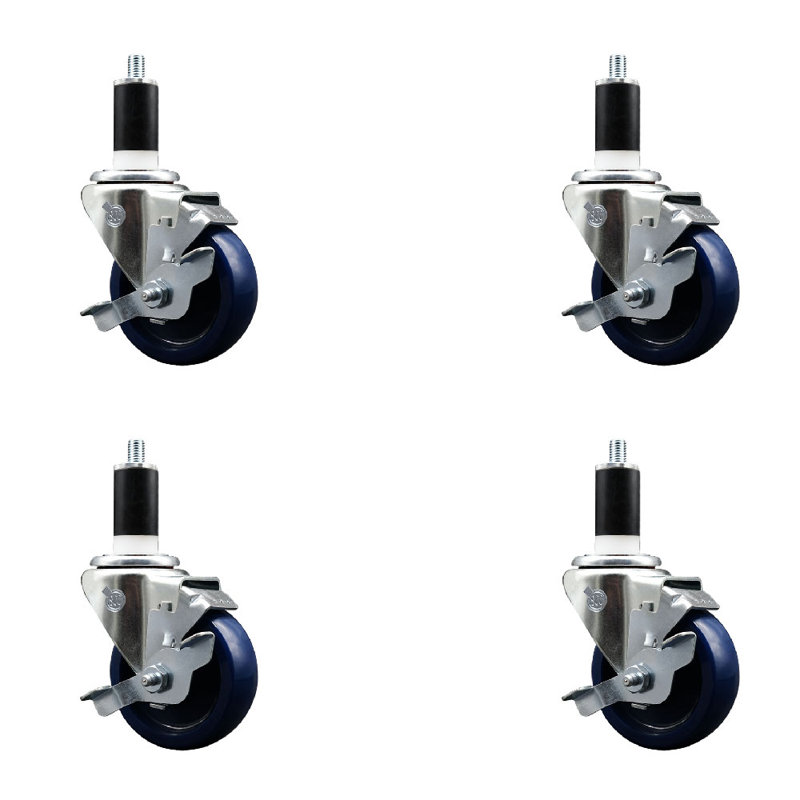 Ensemble de roulettes extensibles pivotantes en poly avec frein SCC TLB 3,5 po x 1-3 / 8 po