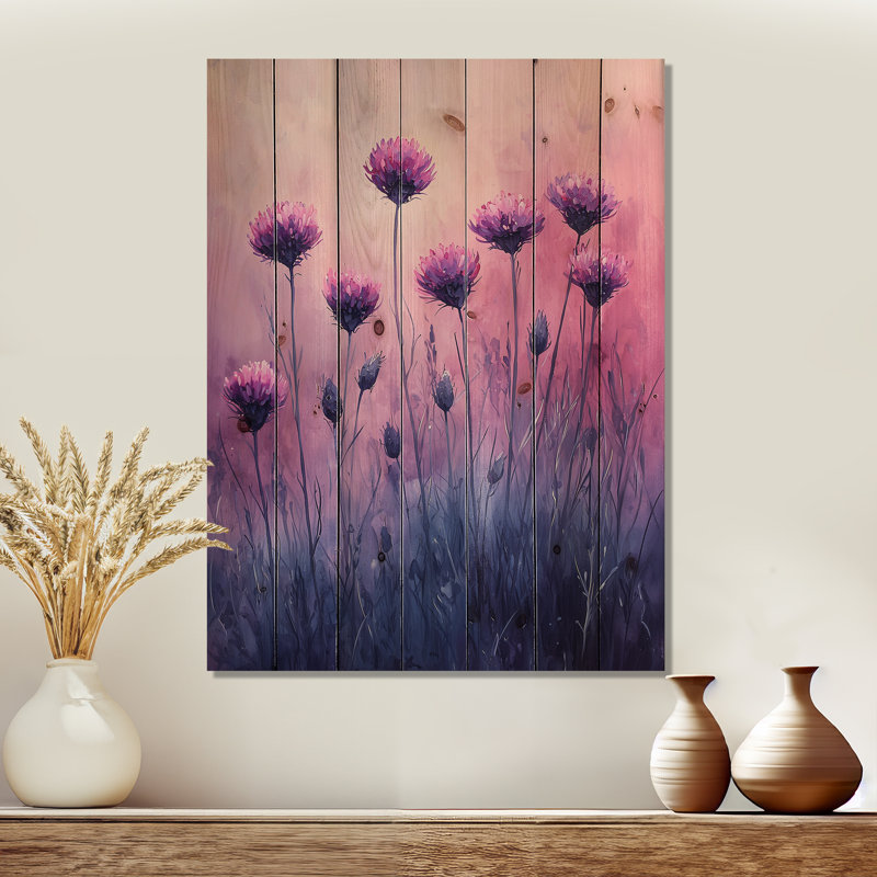Dreaming Of Cornflower Fields In Purple II - Cornflowers Wood Wall Decor - On Natural Pine Wood, 32" H x 24" W x 0.78" D