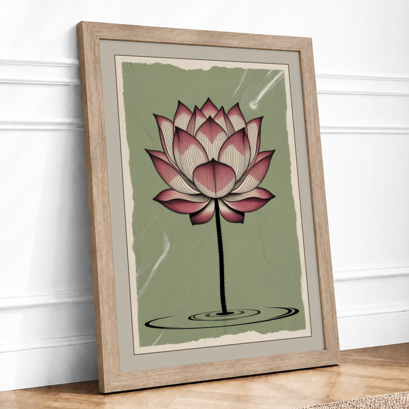 Pink Lotus Bloom Botanical - Framed Print, A1 - 84.1 x 59.4 cm, Oak