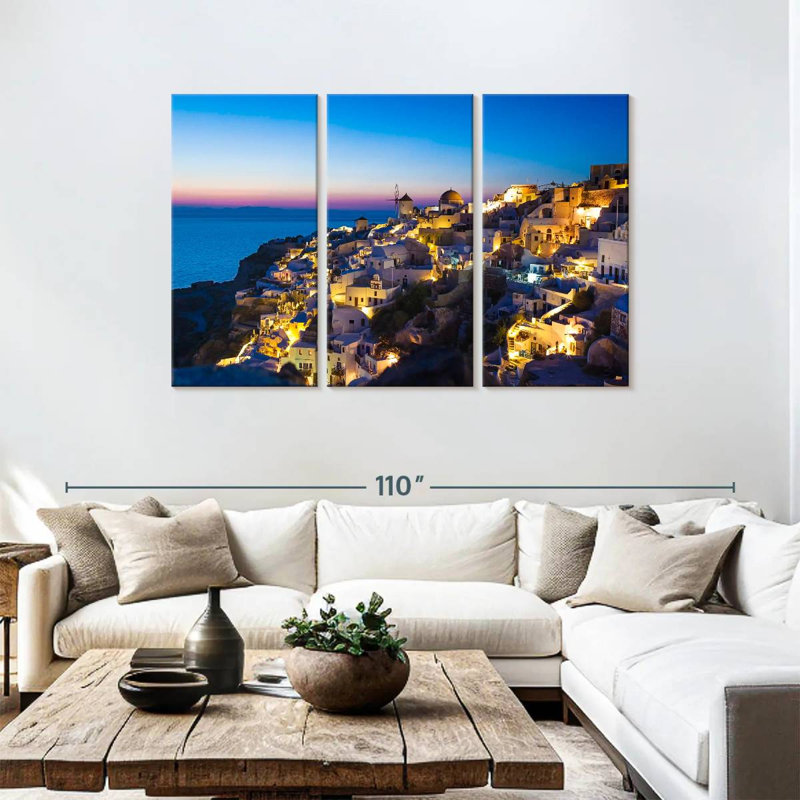 Gillard Santorini au coucher du soleil, H 48 po x l 74 po