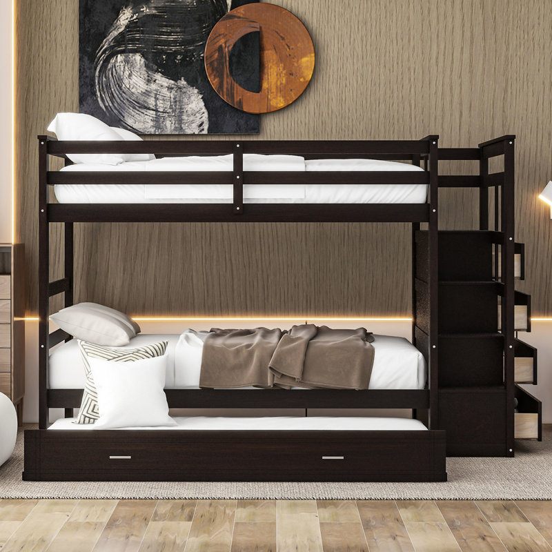 de lit simple superposé de couleur unie avec lit gigogne et construction robuste - Bois massif pour la durabilité dans une chambre fonctionnelle élégante