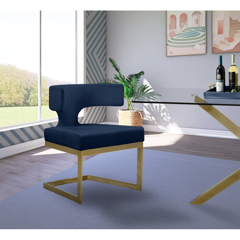 Chaise d'appoint en velours Alexandra, Velours marine, Chrome chrome