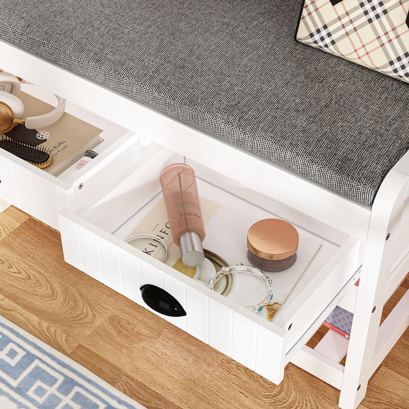 Modern Hall Tree with Bench and Shoe Storage, True White
