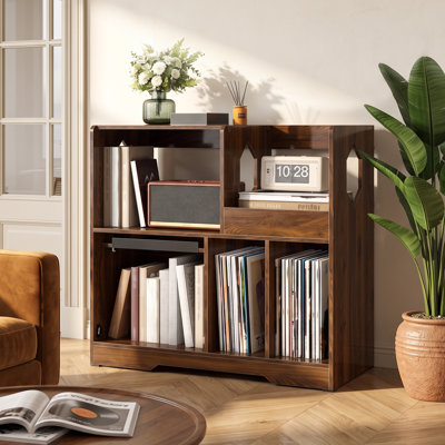 Support pour platine vinyle avec rangement, porte-disques en vinyle, noyer