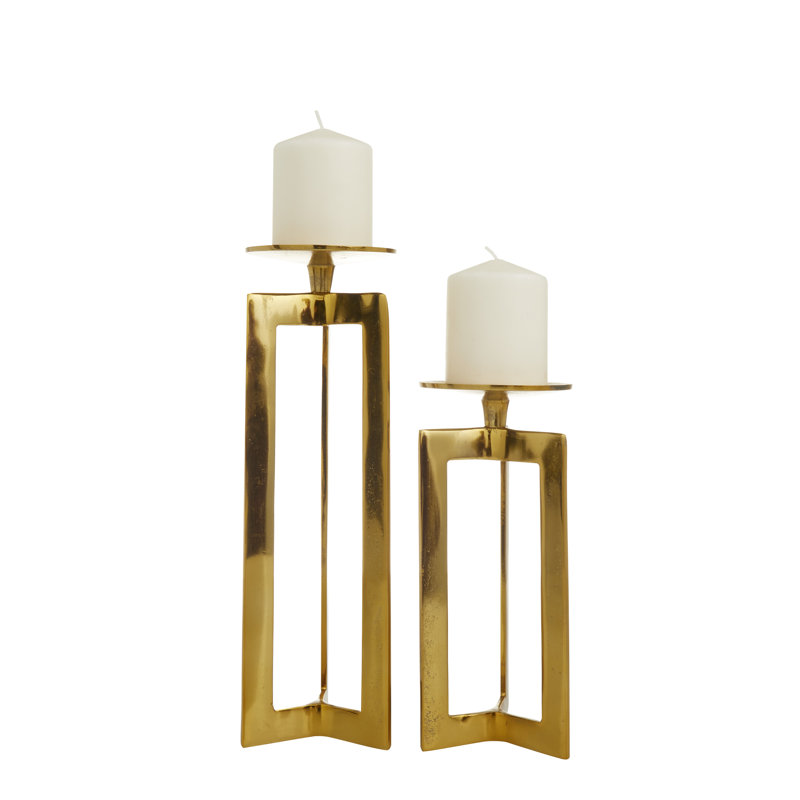 Ensemble de porte-bougie en aluminium, Or, H 13,85 po x l 4,55 po x P 4,35 po
