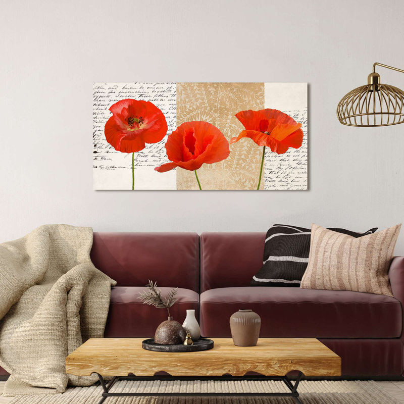Floral Decorative Panel: Three Poppies by Elena Dolci - Wrapped Canvas Print, 60cm H x 120cm W x 4cm D