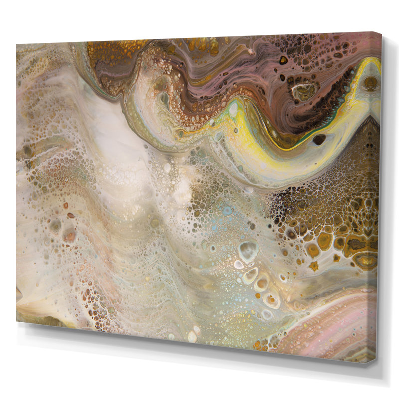 Abstrait doré et univers de marbre brun - peinture sur toile, H 40 po x l 60 po, Toile tendue