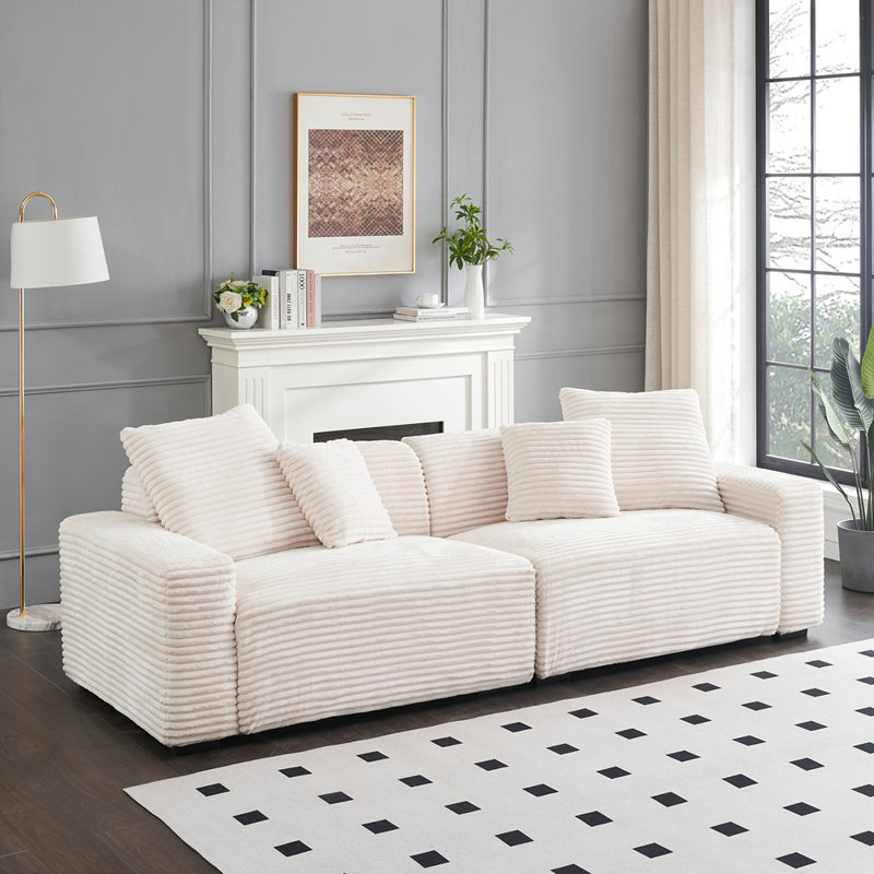 Grand canapé de 104,72 pouces à 4 places avec 4 coussins décoratifs, canapé de salon en velours côtelé confortable, Beige