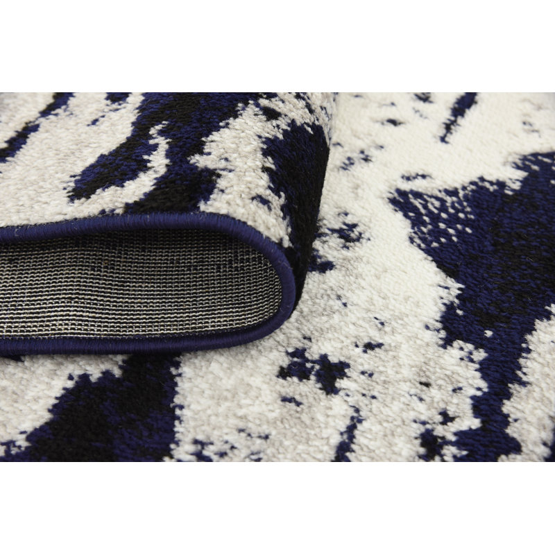 Tapis ivoire / bleu marine touffeté à la main Sidney, Tapis de couloir 2 pi x 6 pi 9 po
